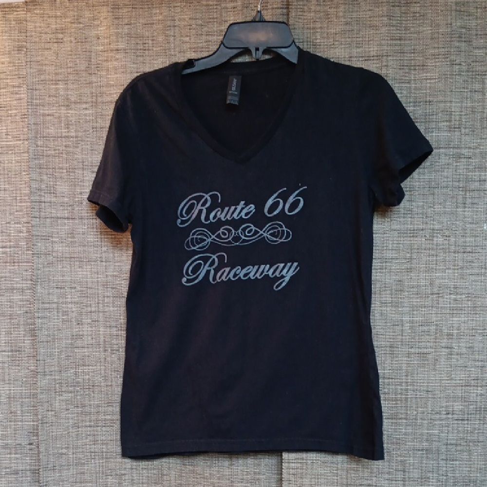 Gildan Black Route 66 Raceway Women's Cotton V-Neck Tee